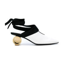 Round heels white leather top quality dress shoes women ladies